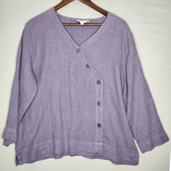 Hot Cotton‎ Women's Linen Asymmetrical Button Shirt Top Purple Size Large - Picture 1 of 6